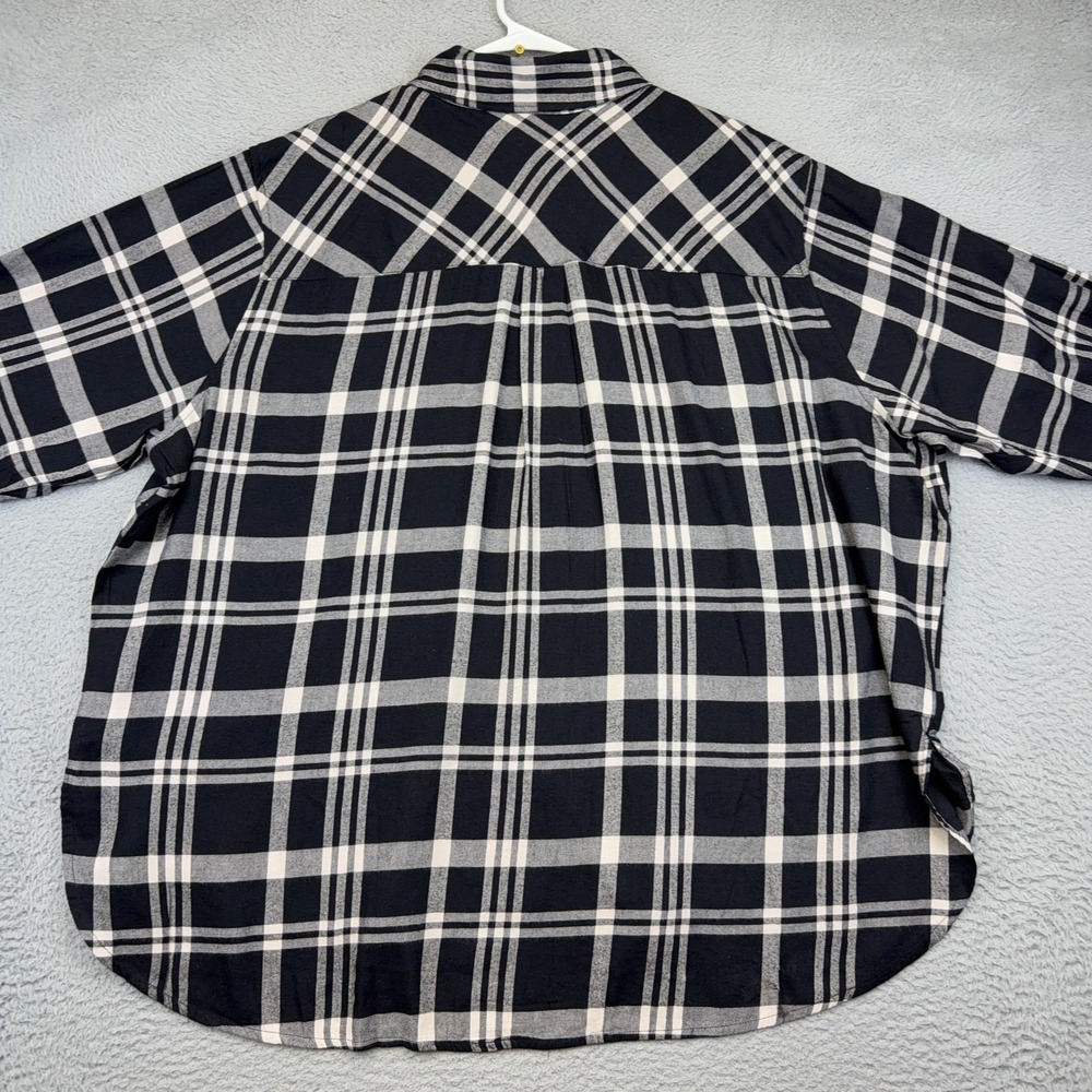 Lane Bryant Shirt Womens 22/24 Black Plaid Button Up Long Sleeve No Peek Tunic - Picture 5 of 14